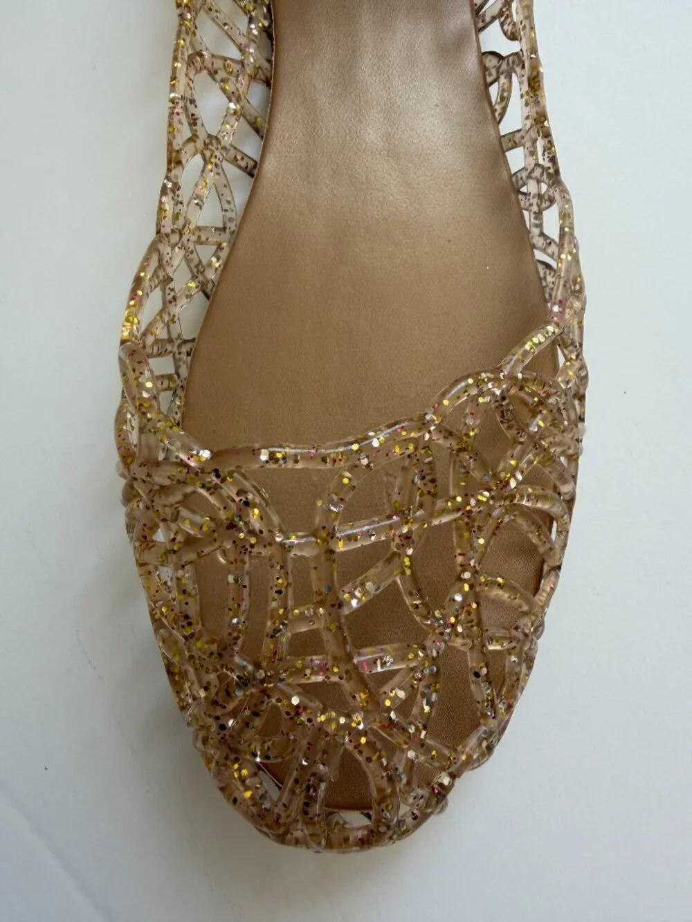Gold Glitter Beach Jelly Slip On Ballet Flat Shoes Size: 7 1/2 - Picture 5 of 6